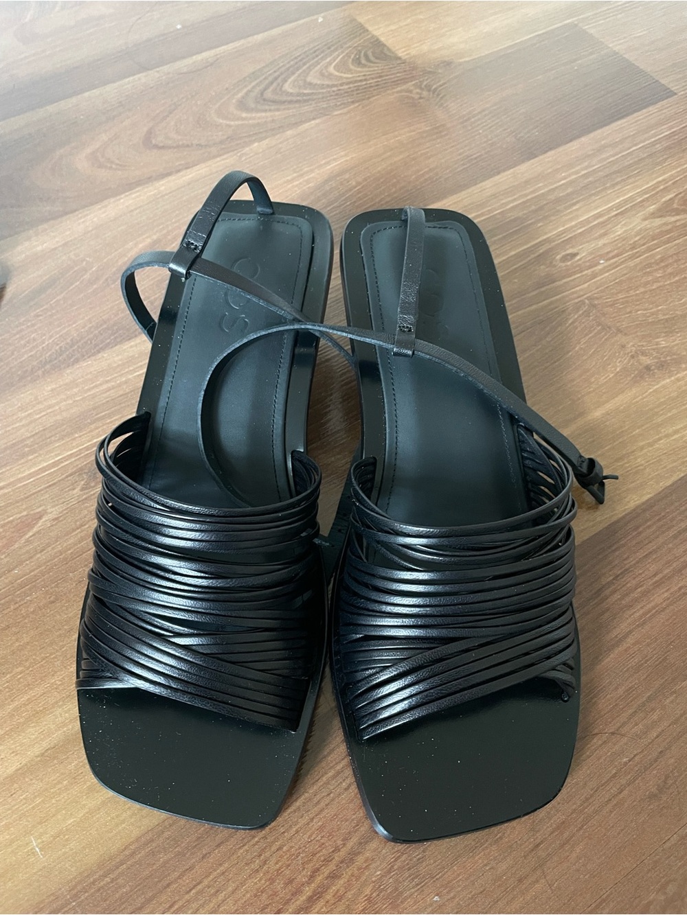 COS Black Strappy Square-Toe Women's Sandals
